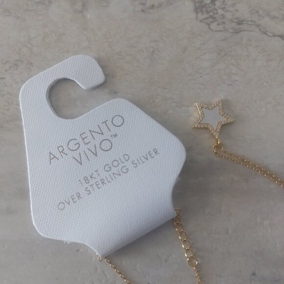 ARGENTO VIVO Gold Star Pendant 18K Sterling Necklace 16-18'' Length New on Card - Picture 7 of 10